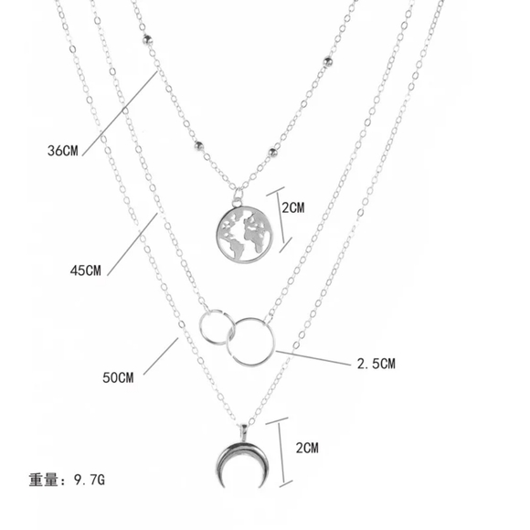 NEW Silver Boho Trendy Choker Multilayer Earth Map Circle Horn Pendant Necklace - Picture 15 of 16